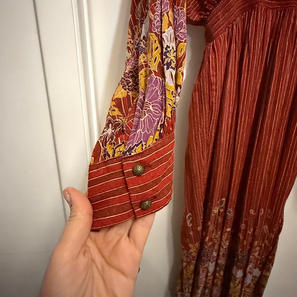 Anthropologie Rust Red bolo Floral open back long sleeved Jumpsuit - Picture 7 of 11